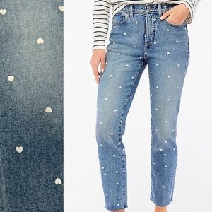 J. Crew Heart-Print Essential Straight Jean in All-Day Stretch